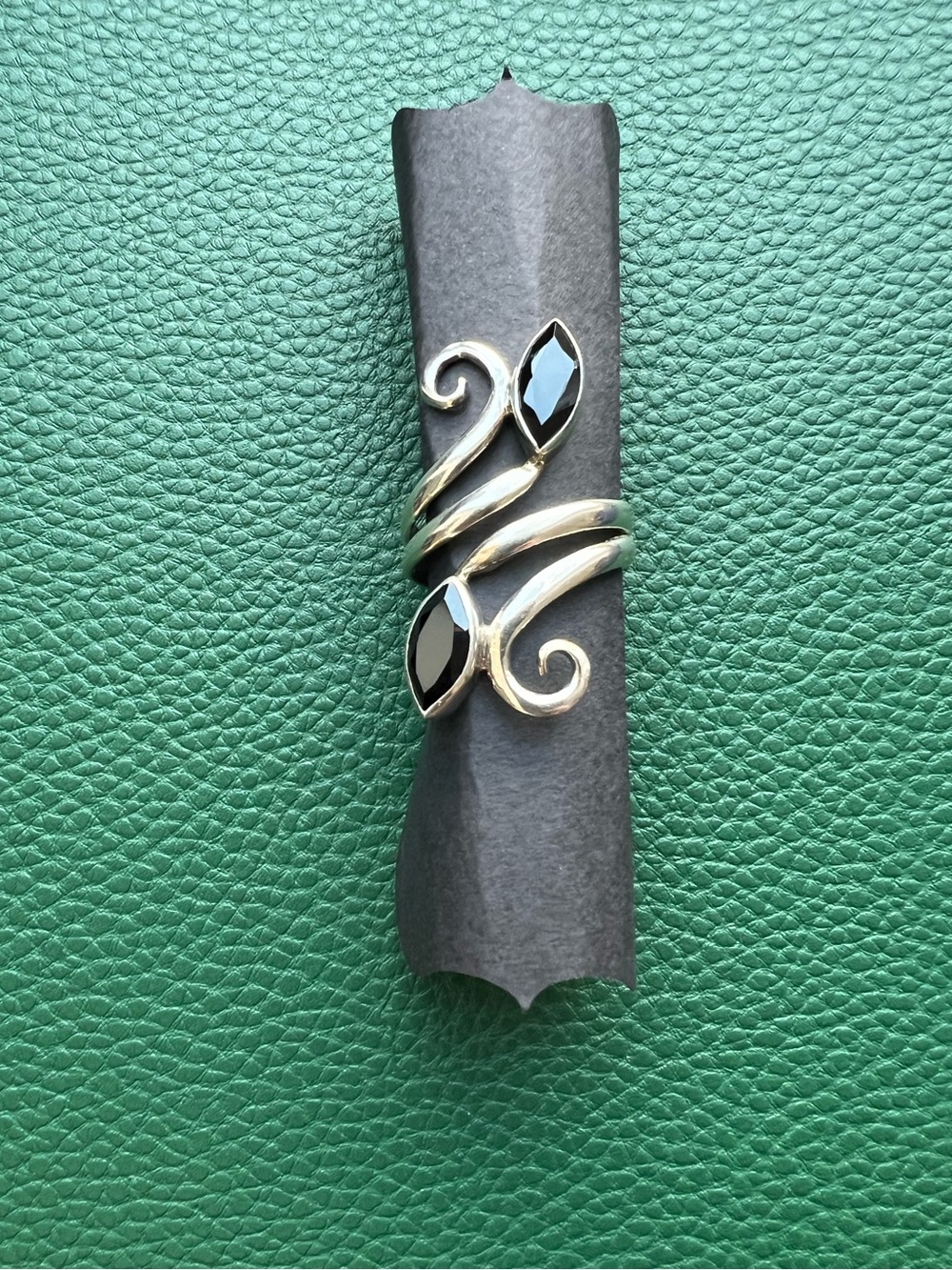 Vintage Sterling Silver adjustable Ring with Black Onyx Marquise Stones